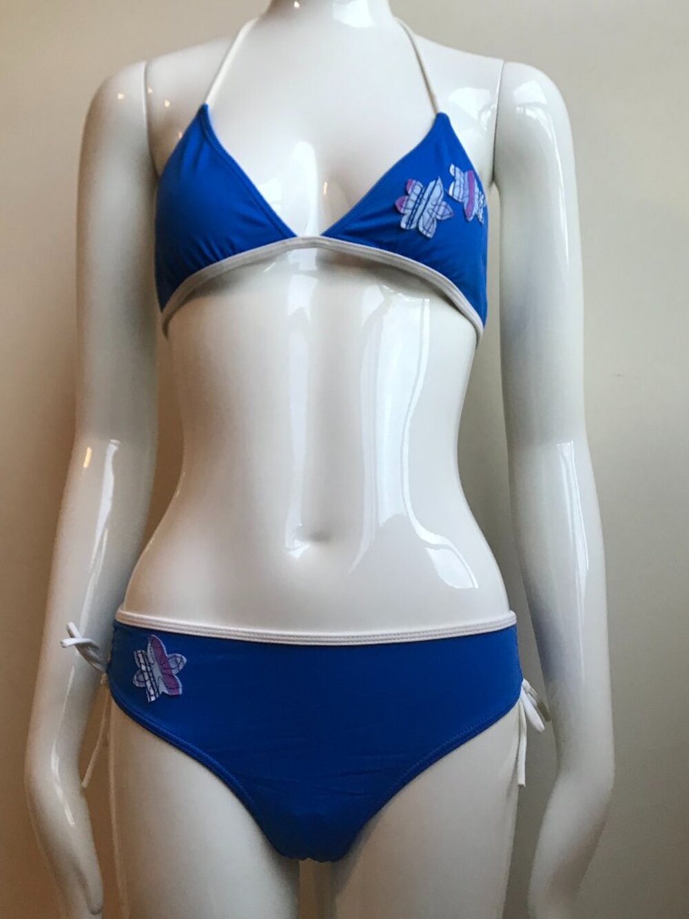 Billabong Girls swimwear blue floral patch and logo bikini
